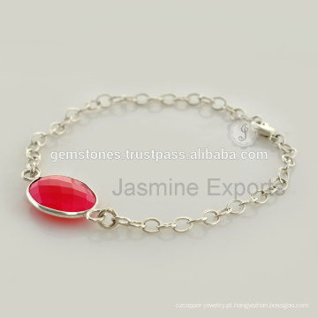 Bracelete de Prata Gemstone de Calcedônia Whoelsale para Presente de Aniversário